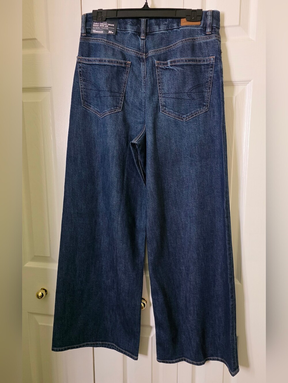 American Eagle Dark Indigo Dreamy Drape Stretch Super High-Waisted Wide Leg 10 - Picture 4 of 13